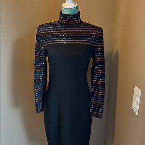 St. John Black Dress with Multicolor Stripes